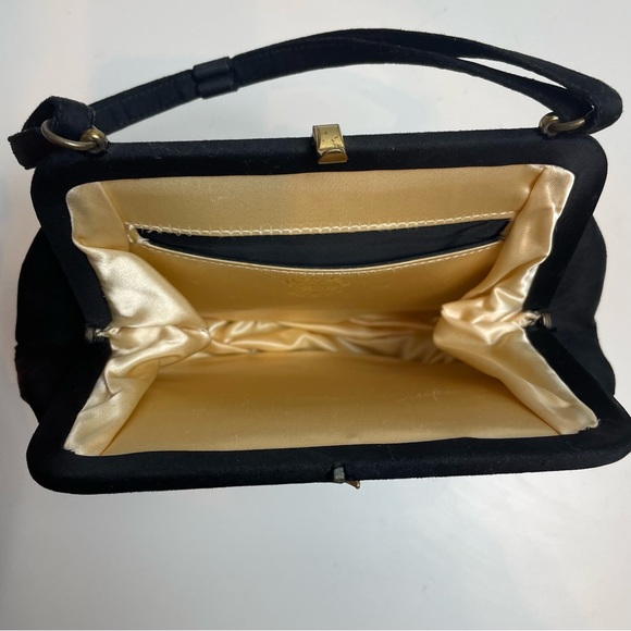 VINTAGE AFTER FIVE BY LAND M BLACK EVENING BAG PURSE Black Satin Diamond - Picture 3 of 9
